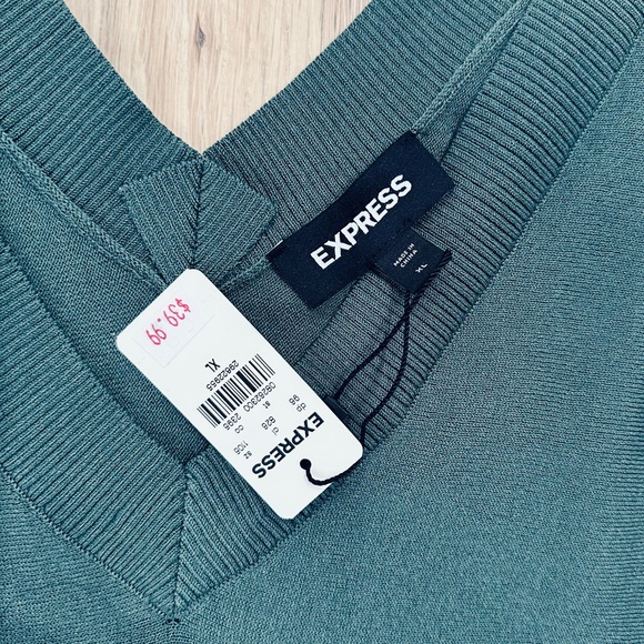 Express Teal V-Neck Sweater - Picture 2 of 3